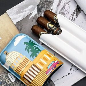 Illustrated Top-Grain Leather 3-Cigar Travel Case — primary product image