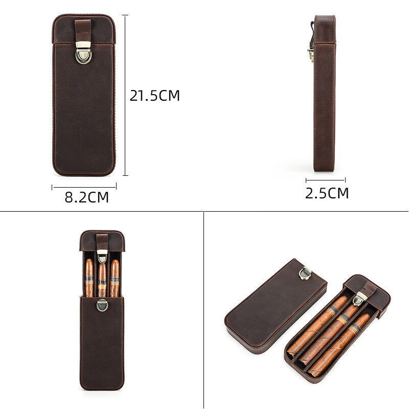 Vintage Leather 3-Cigar Travel Case — product image 4